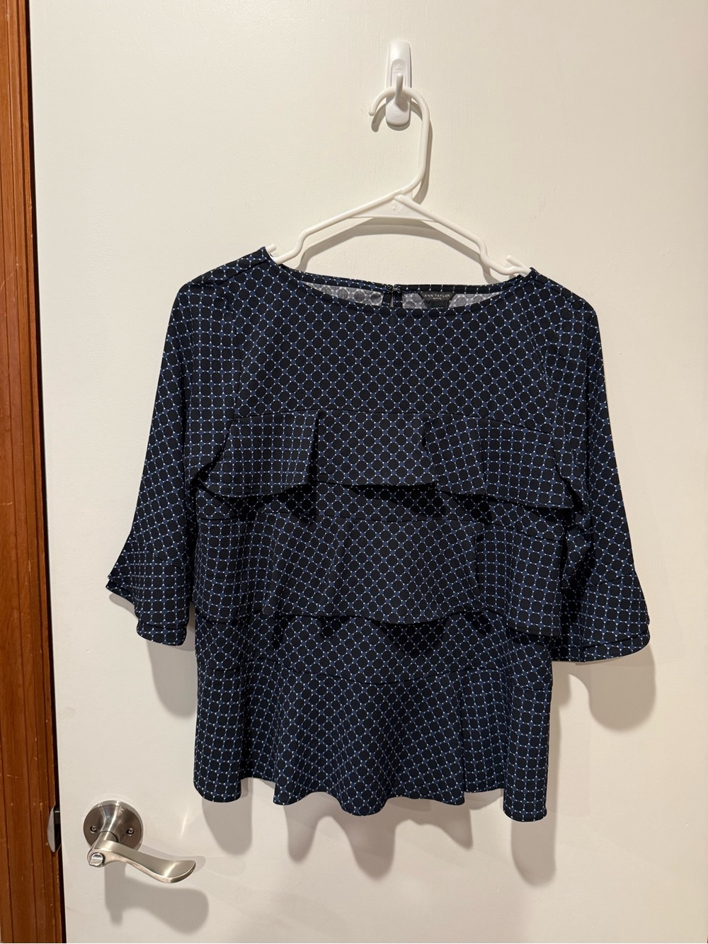 Ann Taylor - Women’s Navy Blue with black polkadots print ruffles.